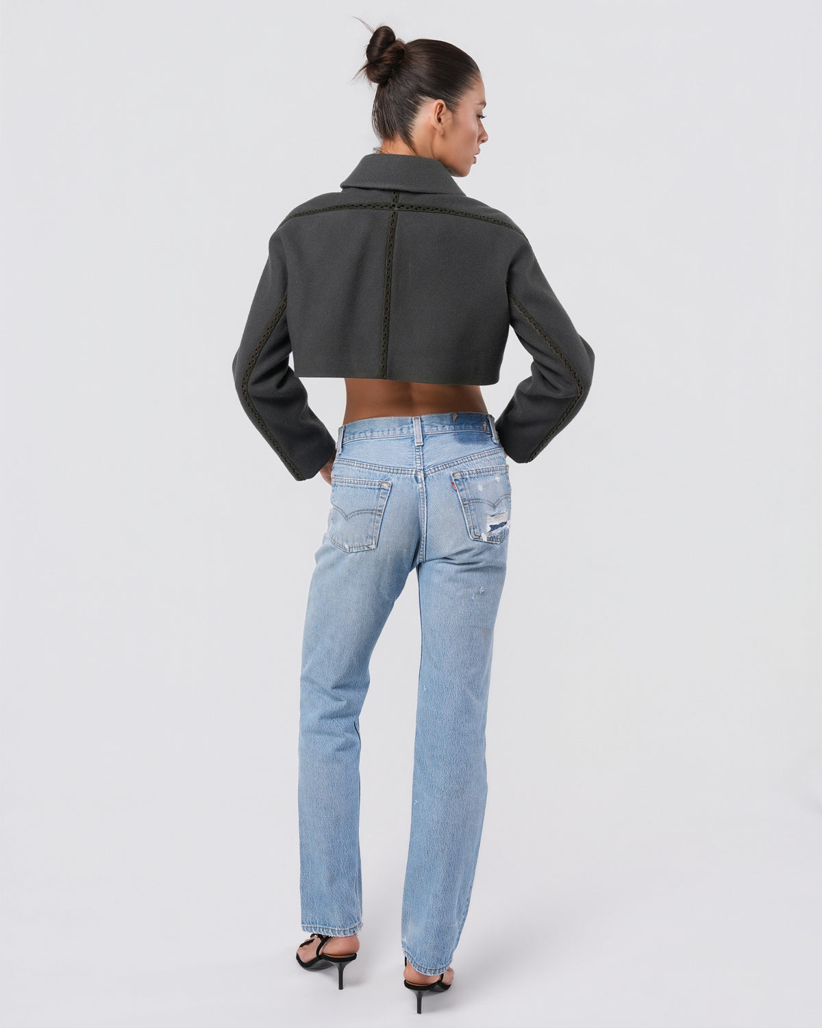 2010s Cropped Jacket With Leather Detail