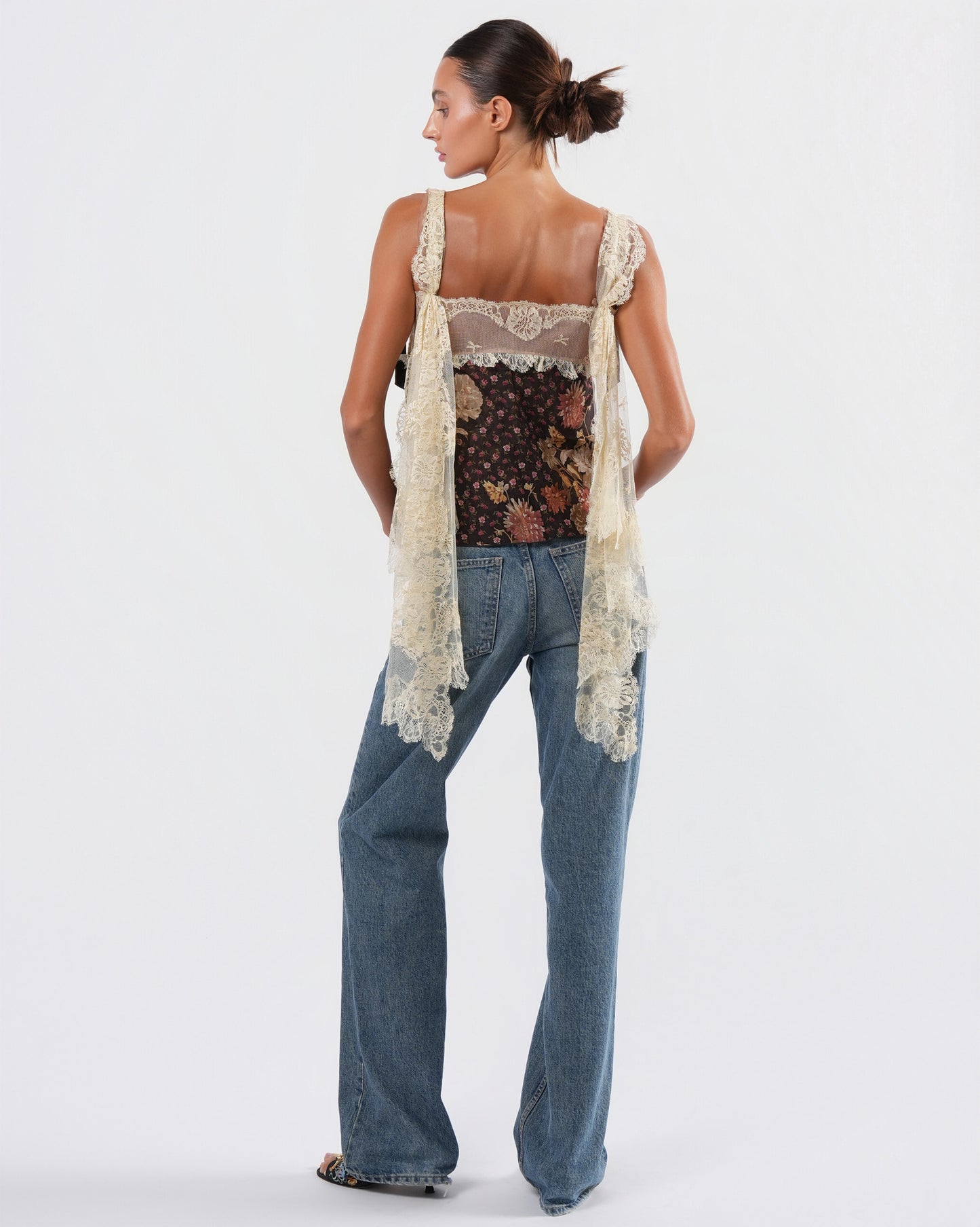 Floral Top With Watteau Lace Detail