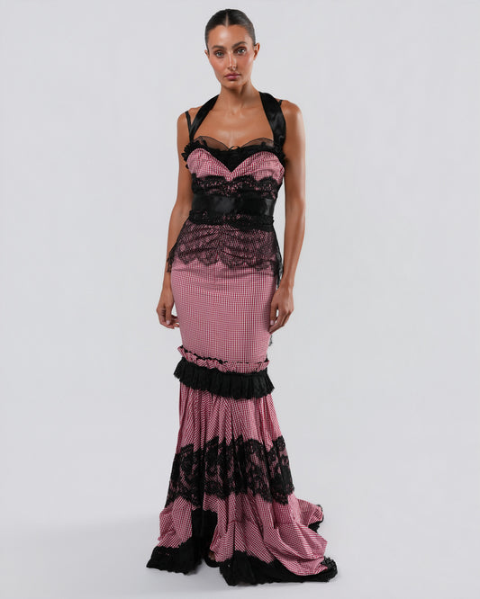SS 2006 Gingham And Lace Runway Gown
