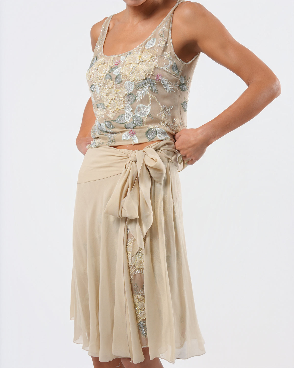 2000's Valentino Beaded Silk Skirt Set