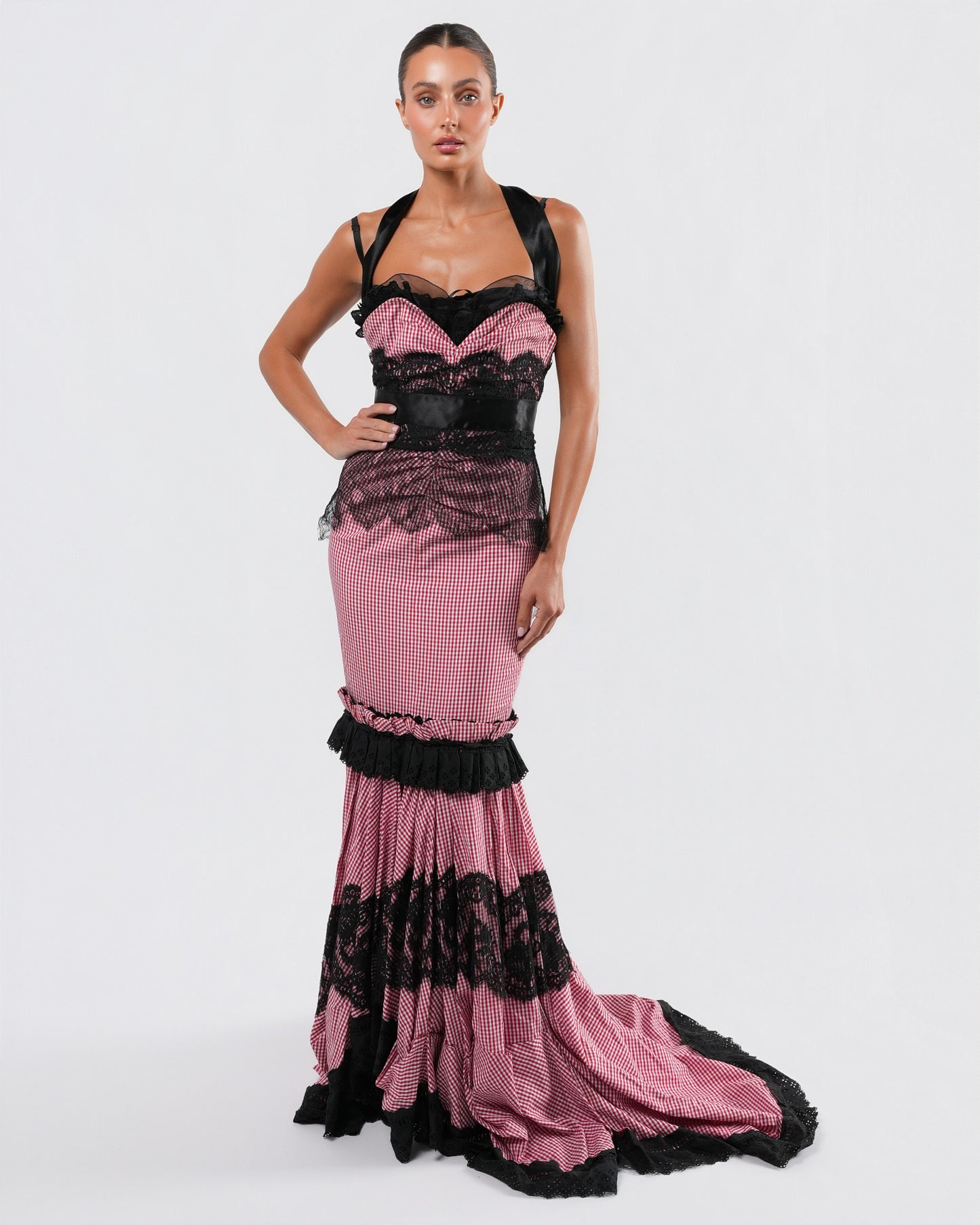 SS 2006 Gingham And Lace Runway Gown