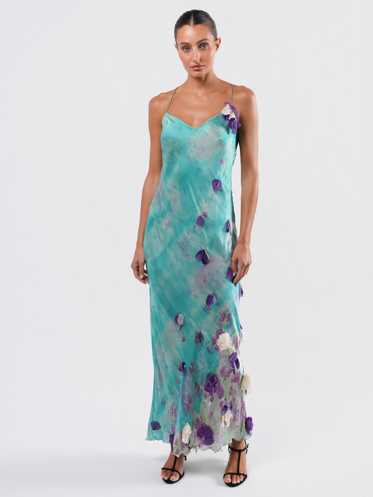 SS 2001 Silk Flower Embellished Gown
