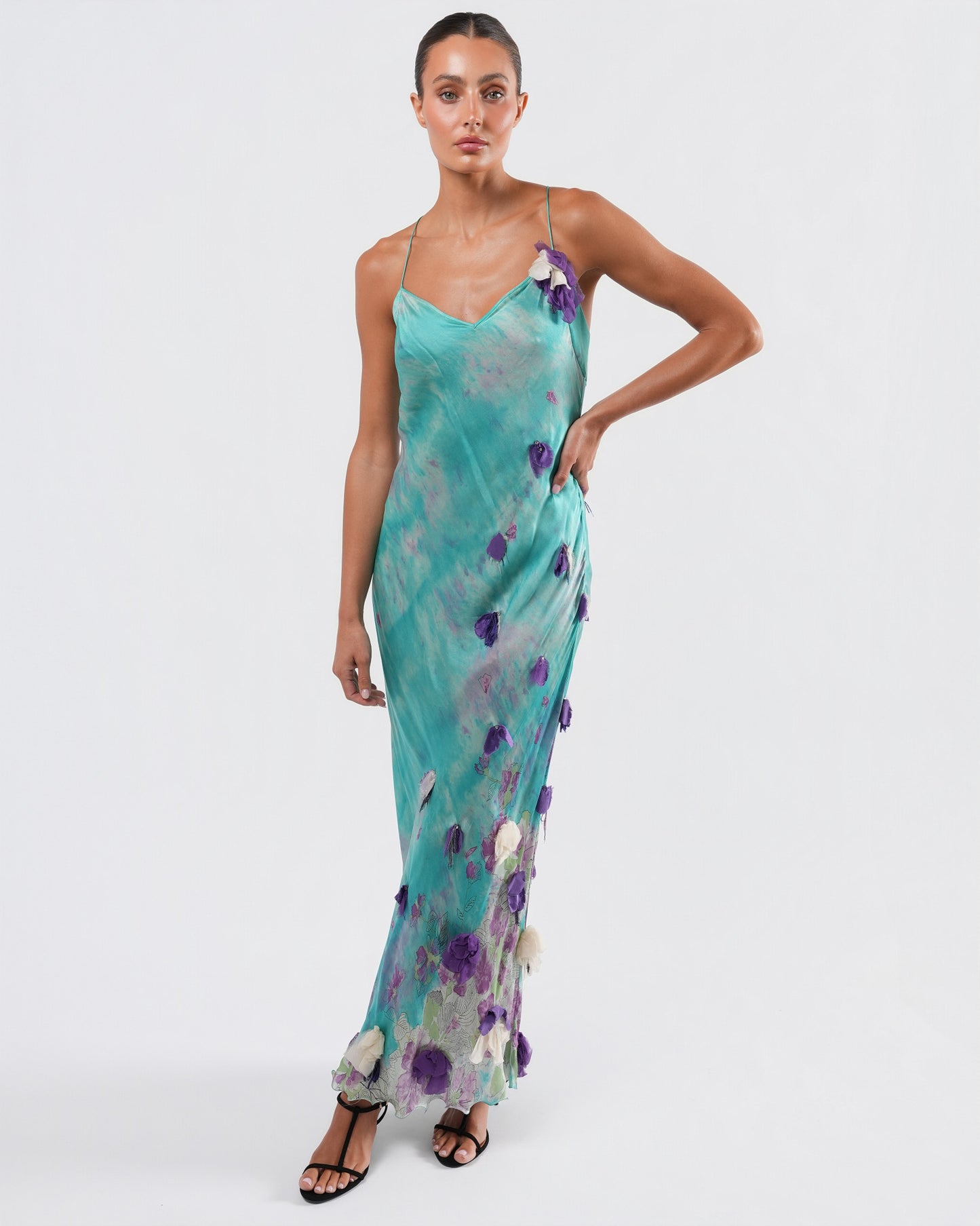 SS 2001 Silk Flower Embellished Gown