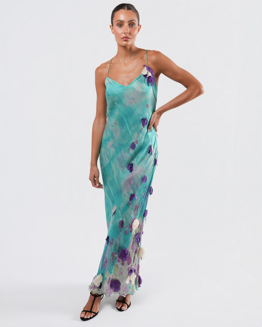 SS 2001 Silk Flower Embellished Gown