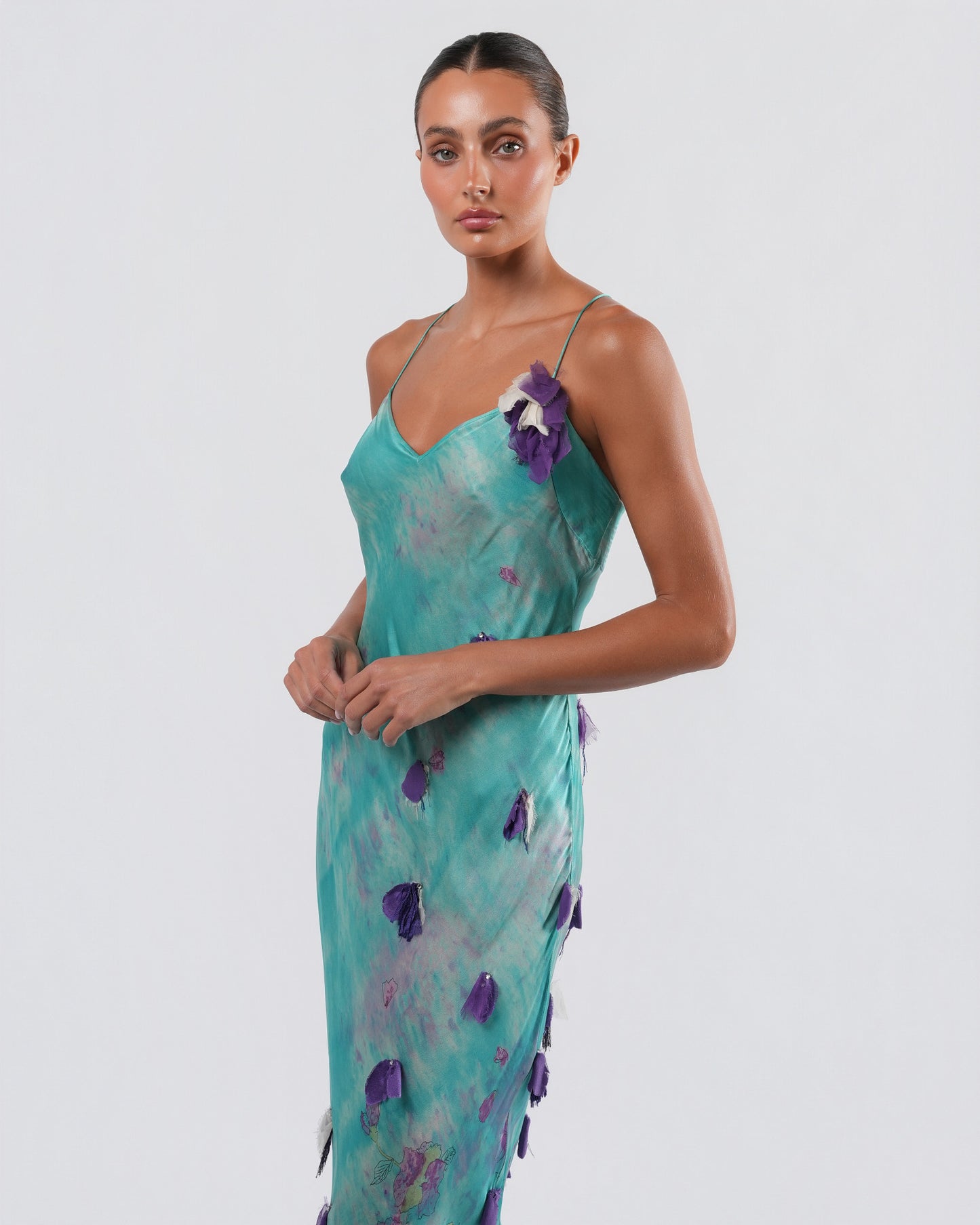 SS 2001 Silk Flower Embellished Gown