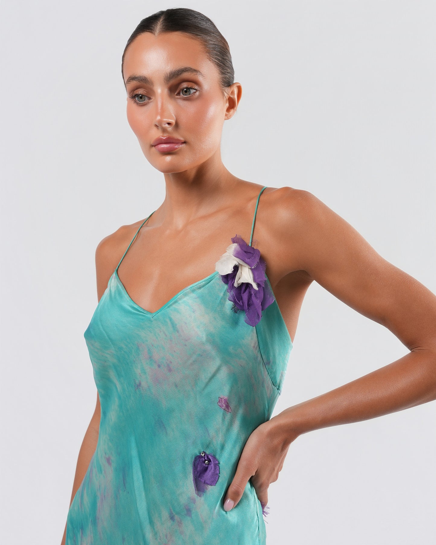 SS 2001 Silk Flower Embellished Gown