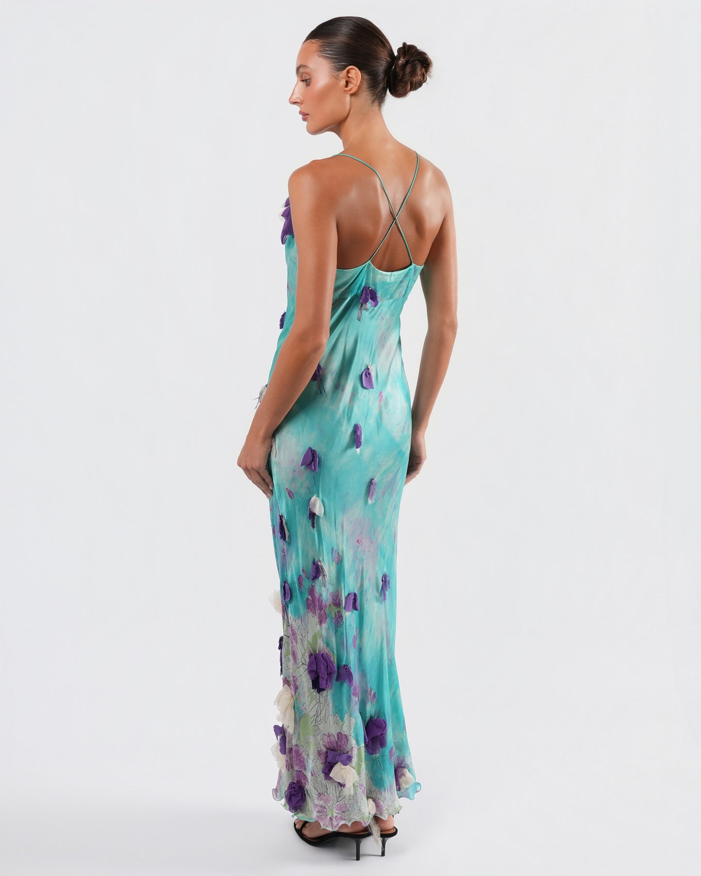 SS 2001 Silk Flower Embellished Gown