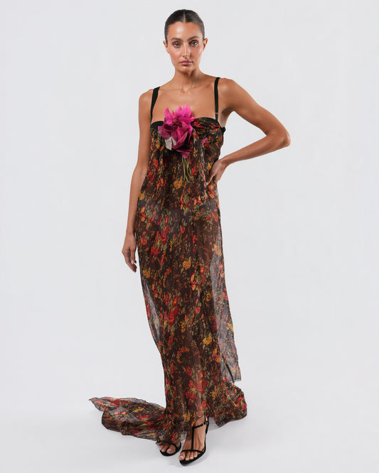SS 2000 Floral Gown With Train