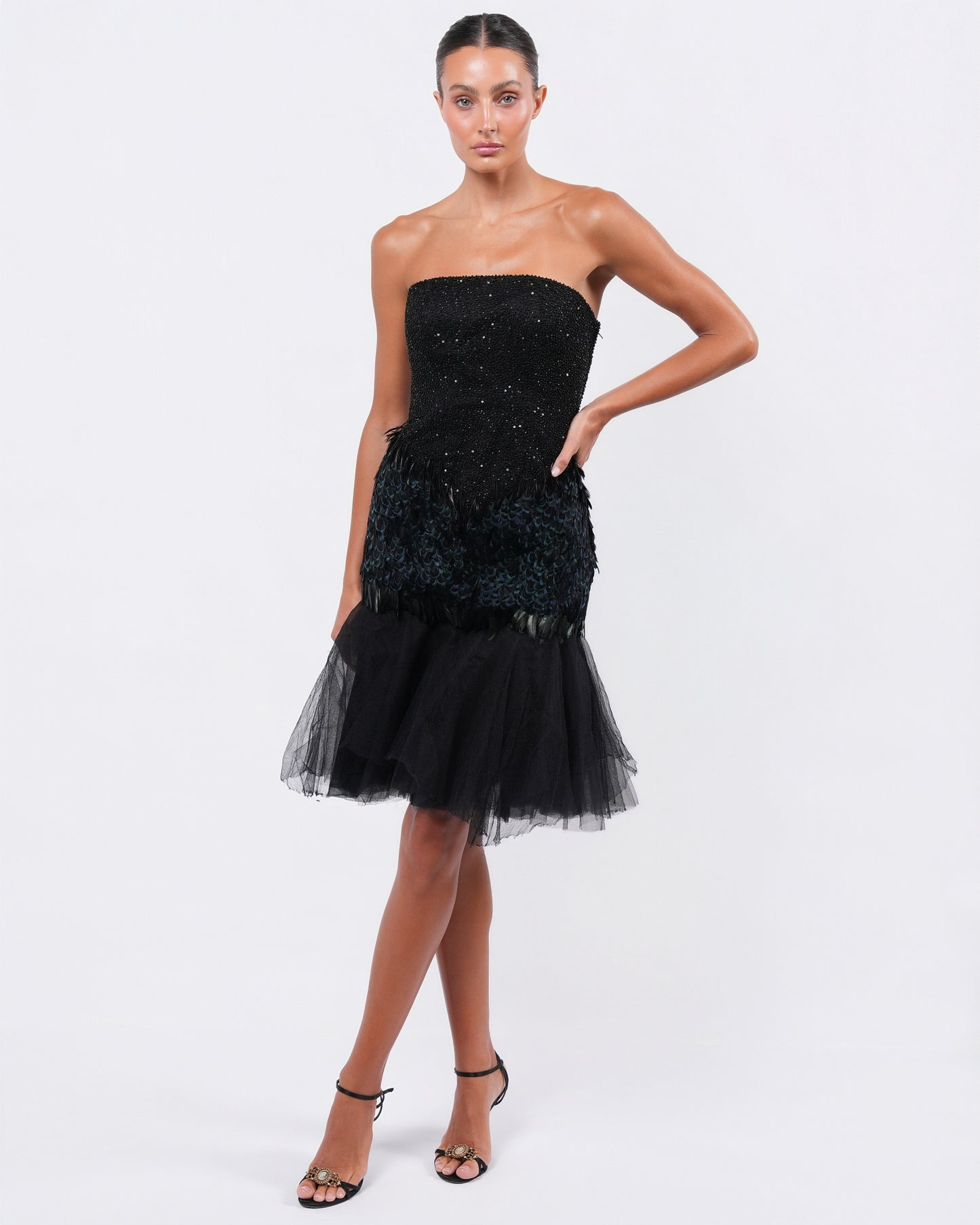 FW 2008 Beaded Dress with Feather and Tulle Detail