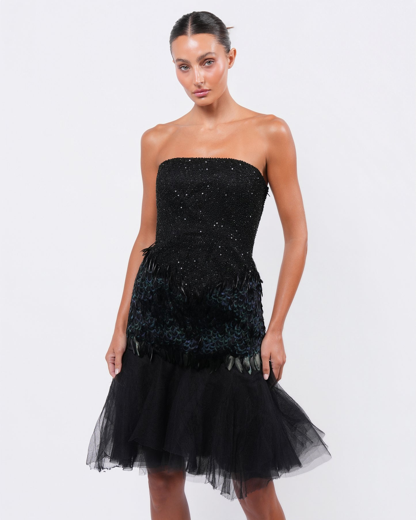 FW 2008 Beaded Dress with Feather and Tulle Detail