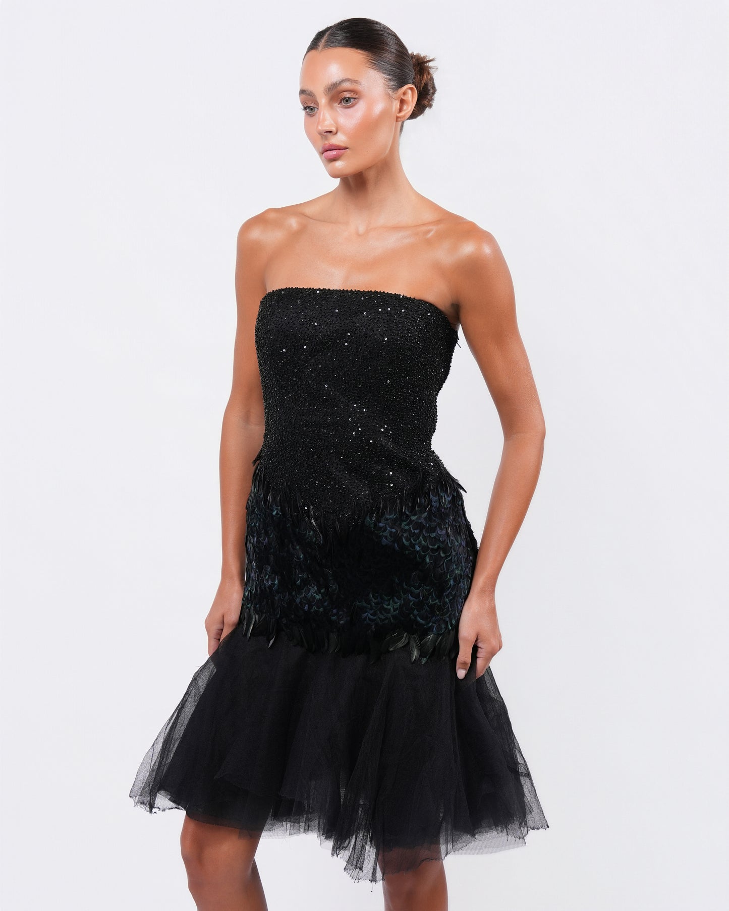 FW 2008 Beaded Dress with Feather and Tulle Detail