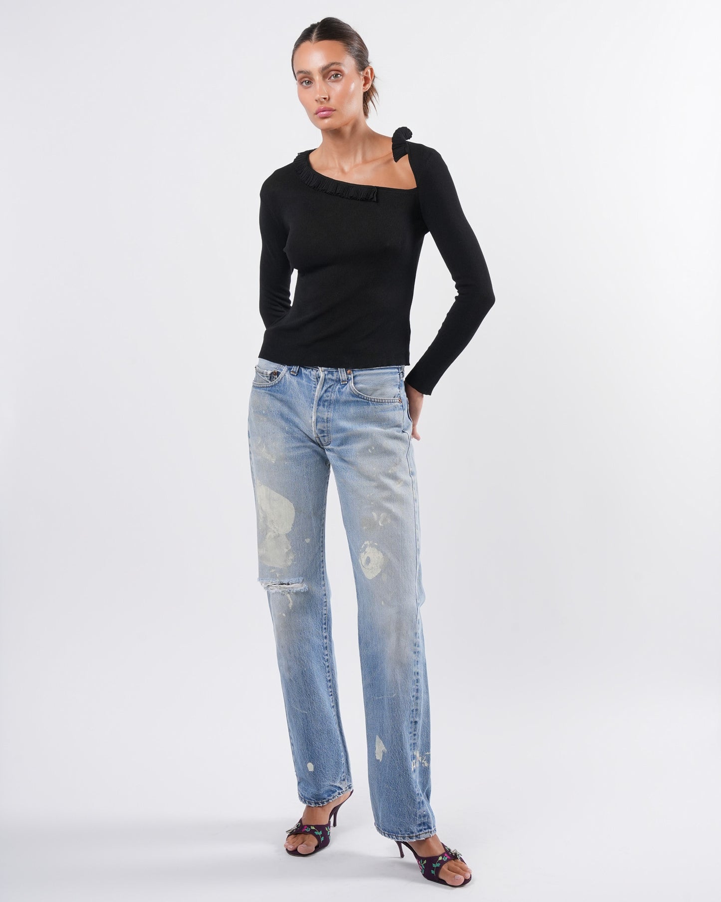 Tom Ford Era Black Silk Long Sleeve Top