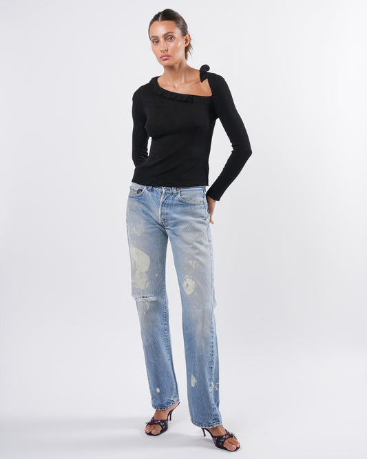 Tom Ford Era Black Silk Long Sleeve Top