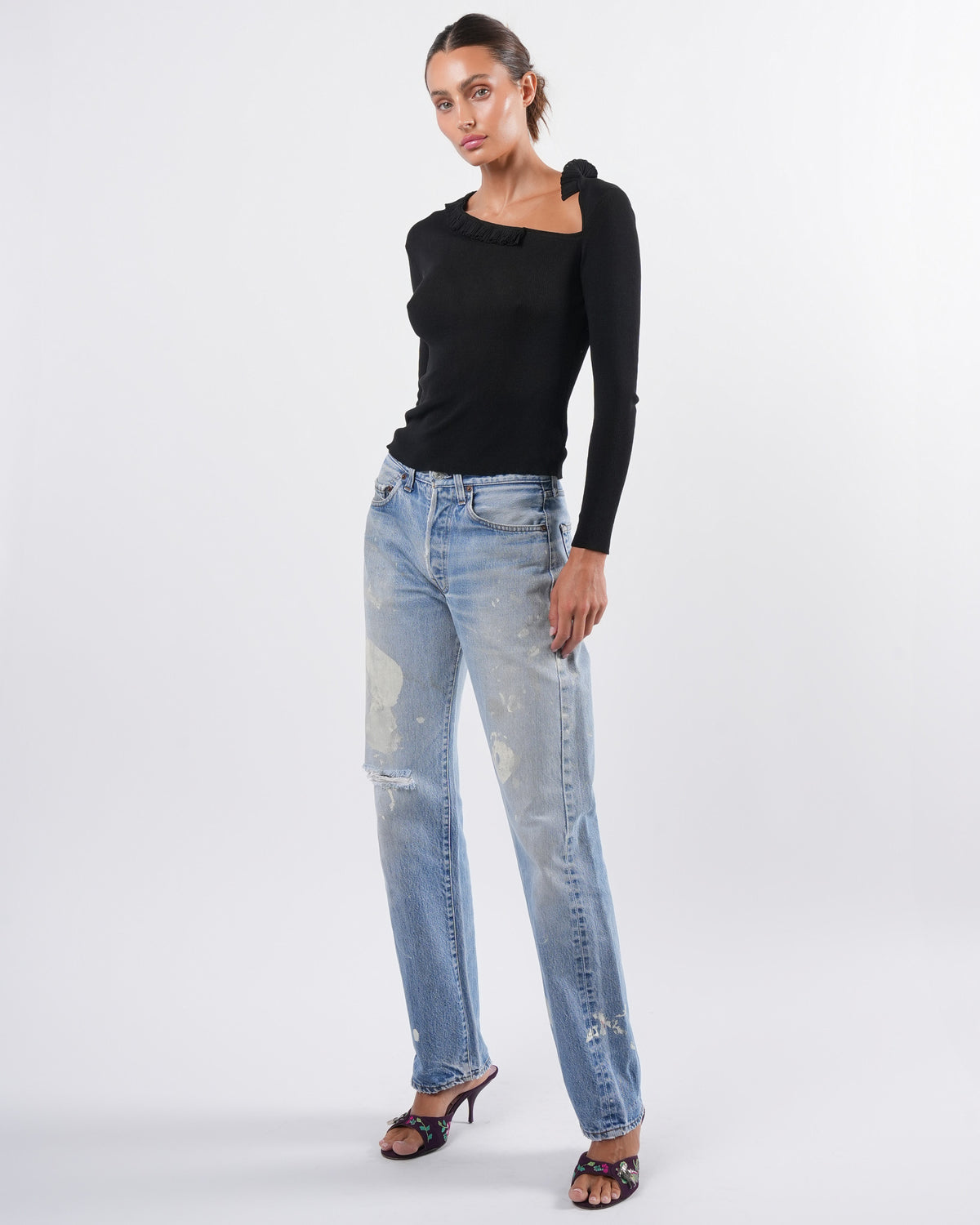 Tom Ford Era Black Silk Long Sleeve Top