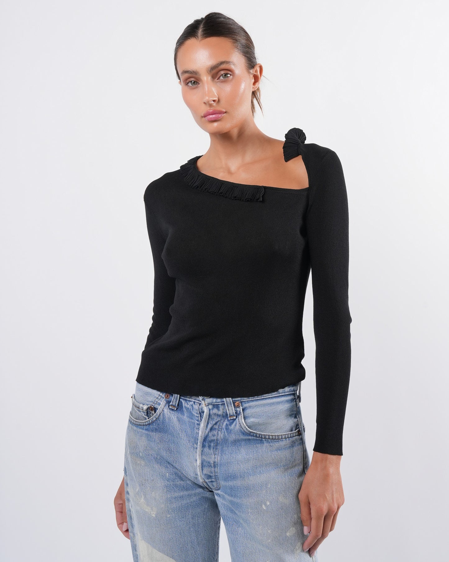 Tom Ford Era Black Silk Long Sleeve Top