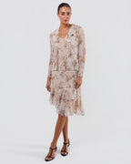 FW 1997 Floral Silk Dress And Jacket With Rose Buttons