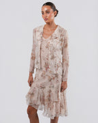 FW 1997 Floral Silk Dress And Jacket With Rose Buttons