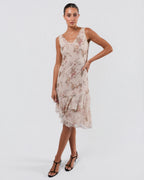 FW 1997 Floral Silk Dress And Jacket With Rose Buttons