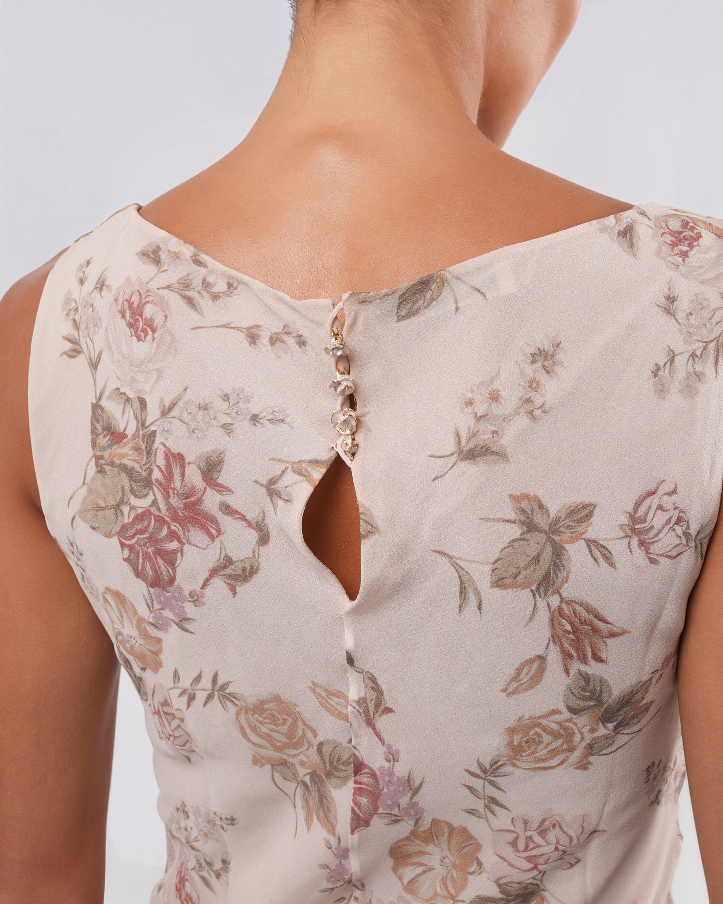 FW 1997 Floral Silk Dress And Jacket With Rose Buttons