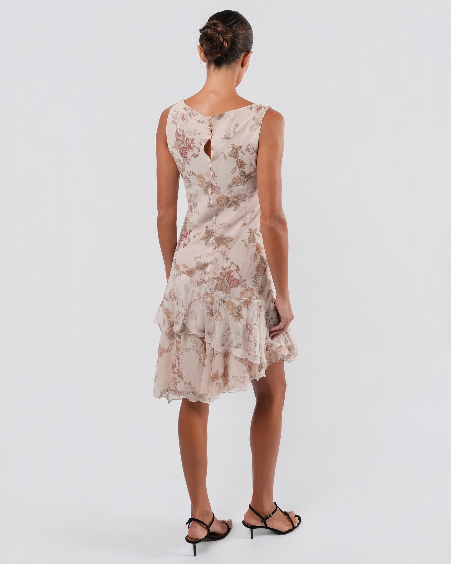 FW 1997 Floral Silk Dress And Jacket With Rose Buttons