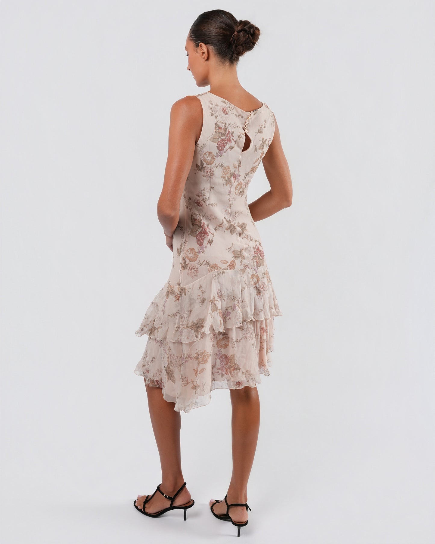 FW 1997 Floral Silk Dress And Jacket With Rose Buttons