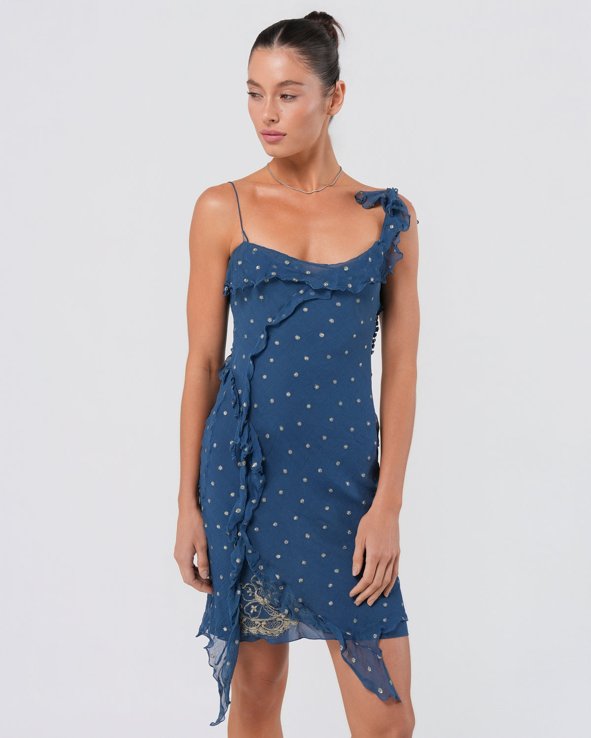 FW 2002 Polka Dot Mini Dress With Lace Detail