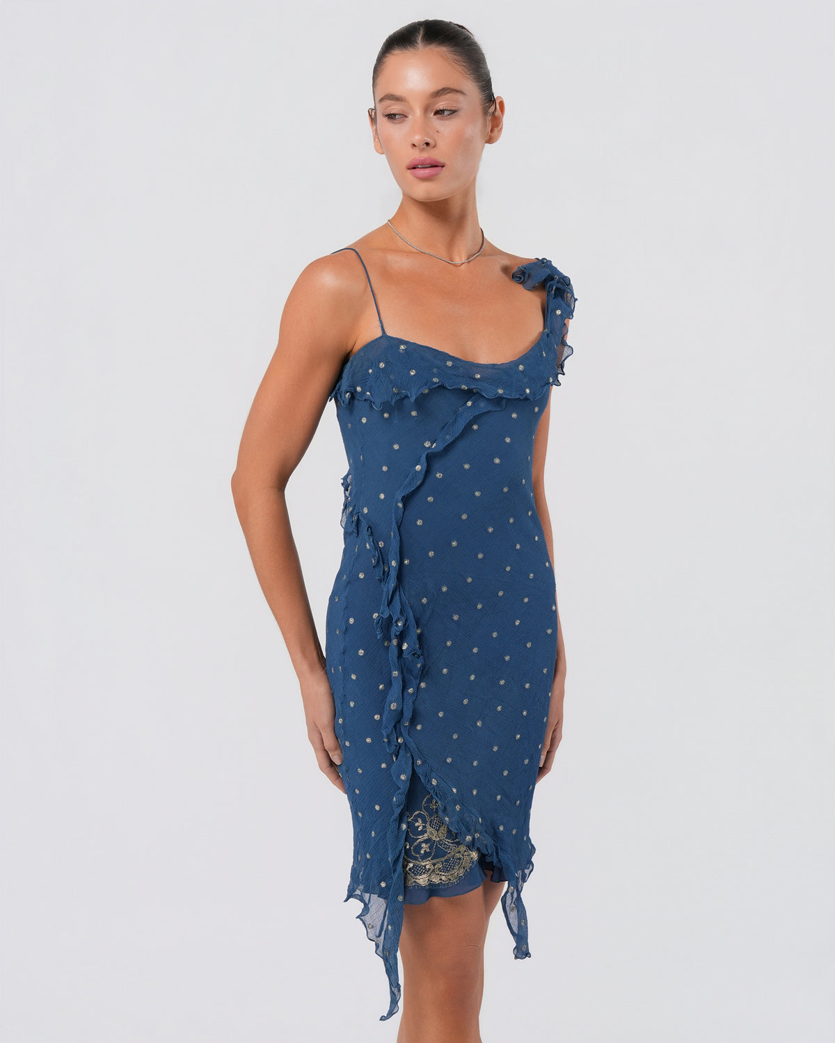 FW 2002 Polka Dot Mini Dress With Lace Detail