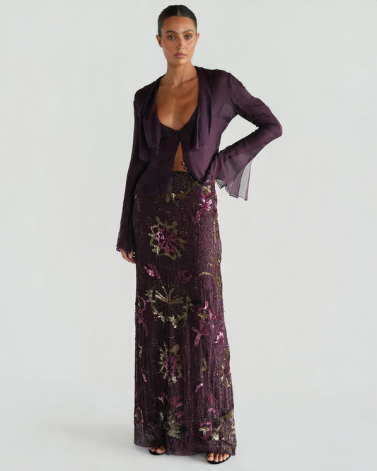 FW 2002 Beaded Skirt and Silk Shirt Set