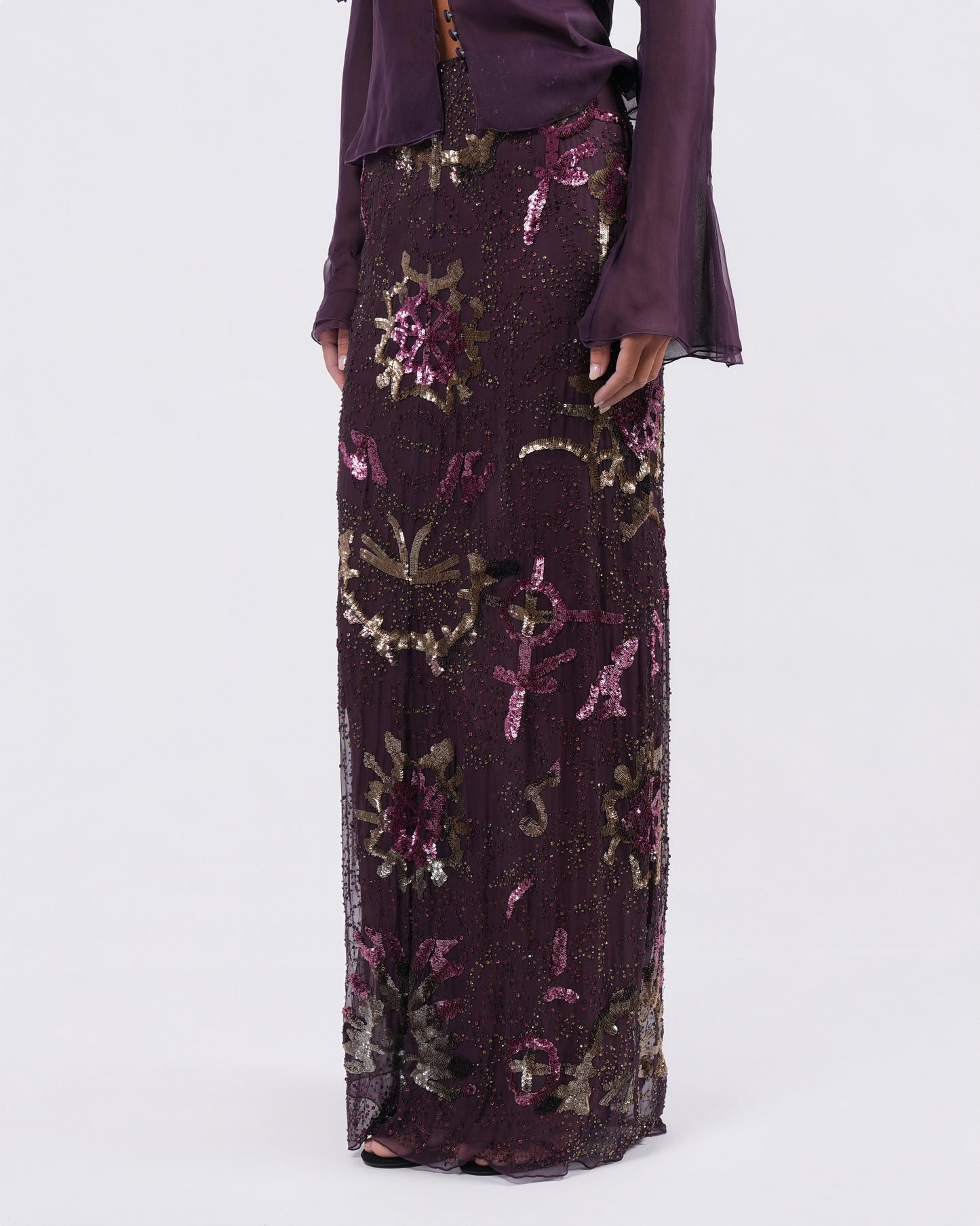 FW 2002 Beaded Skirt and Silk Shirt Set
