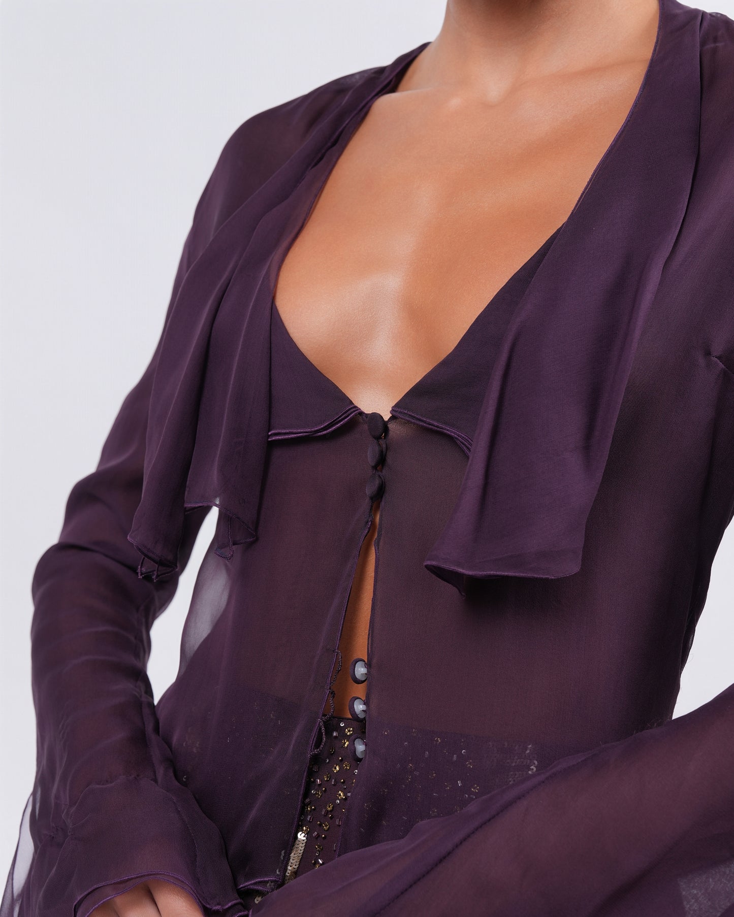 FW 2002 Beaded Skirt and Silk Shirt Set