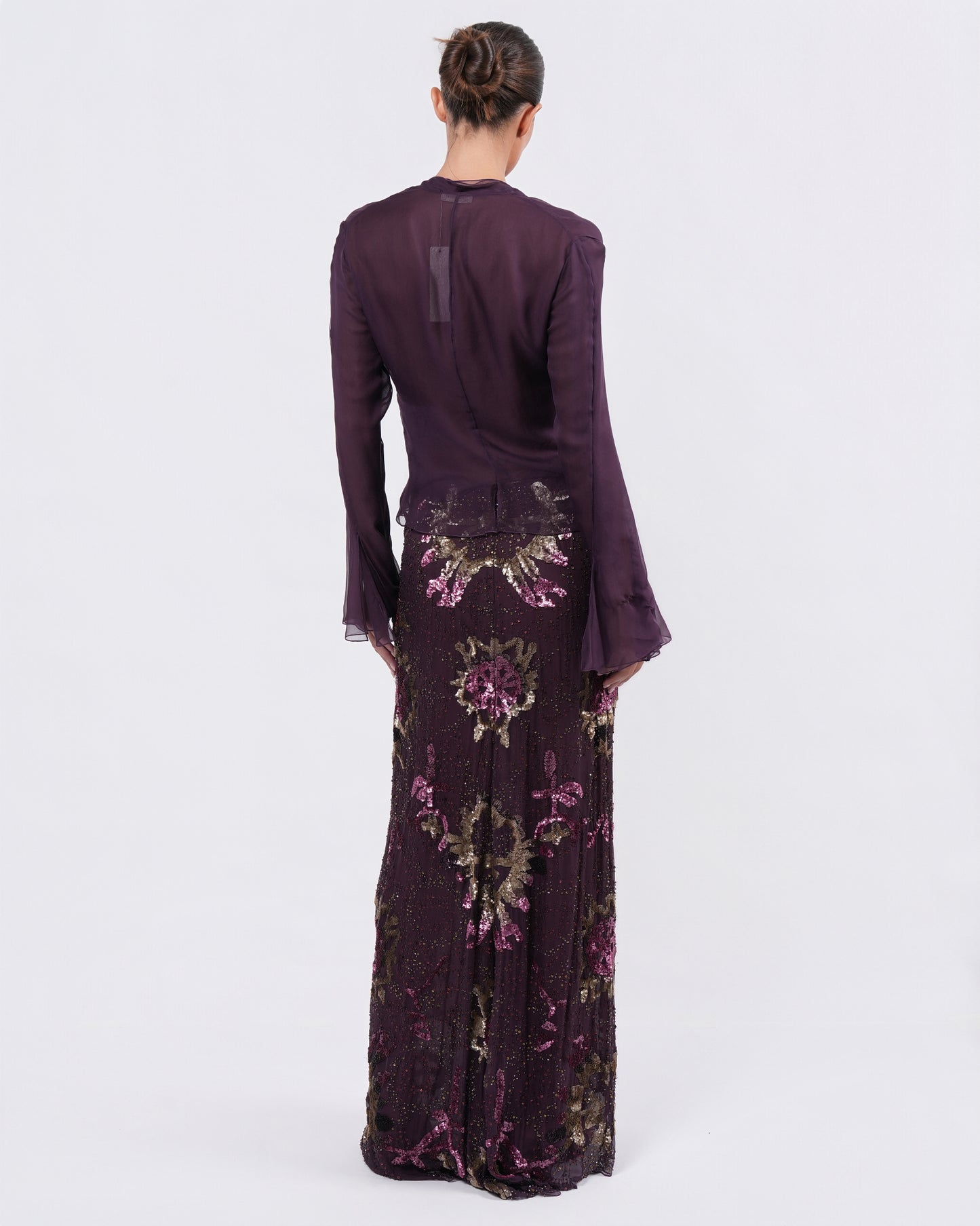 FW 2002 Beaded Skirt and Silk Shirt Set