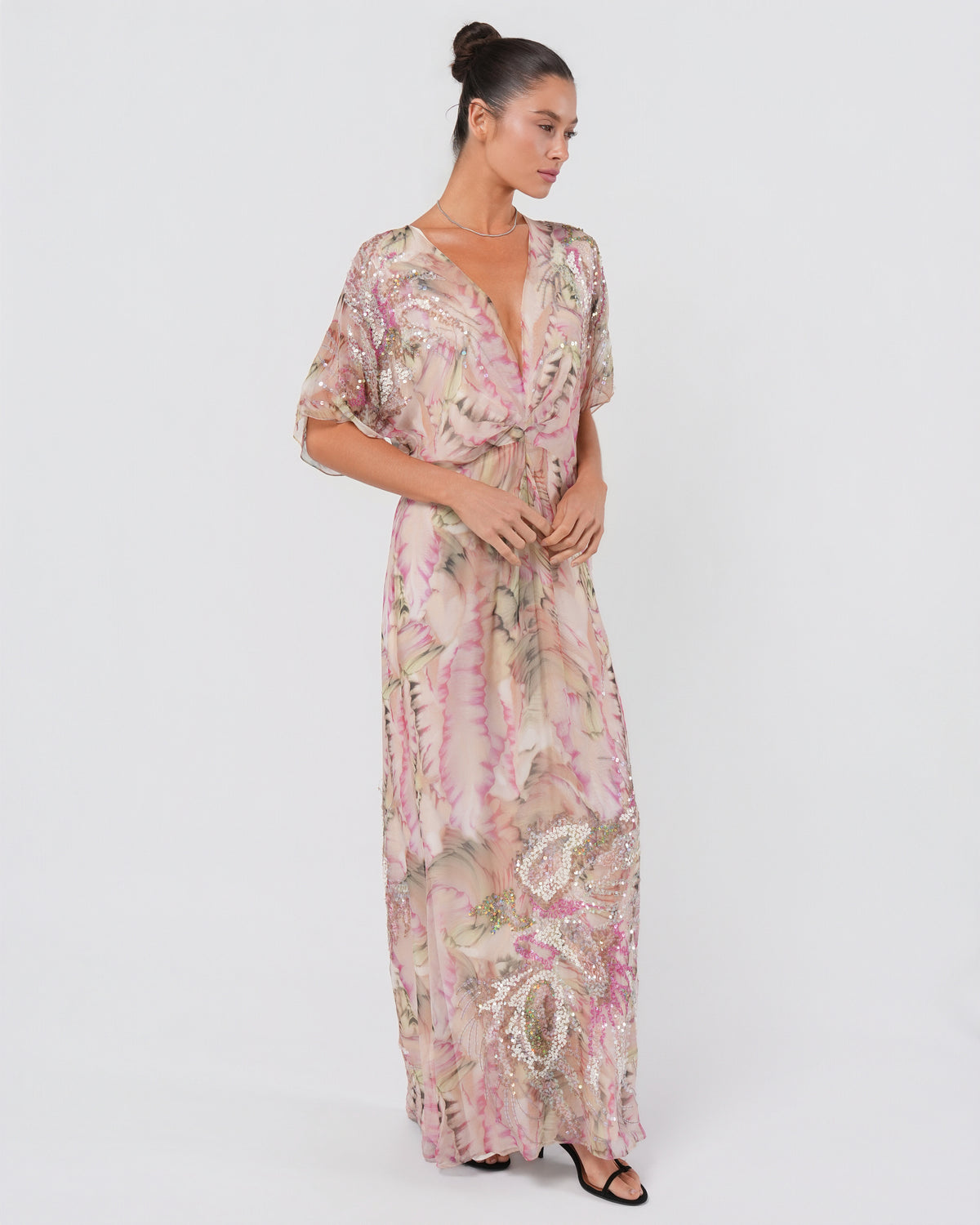 2000s Silk Embellished Floral Gown