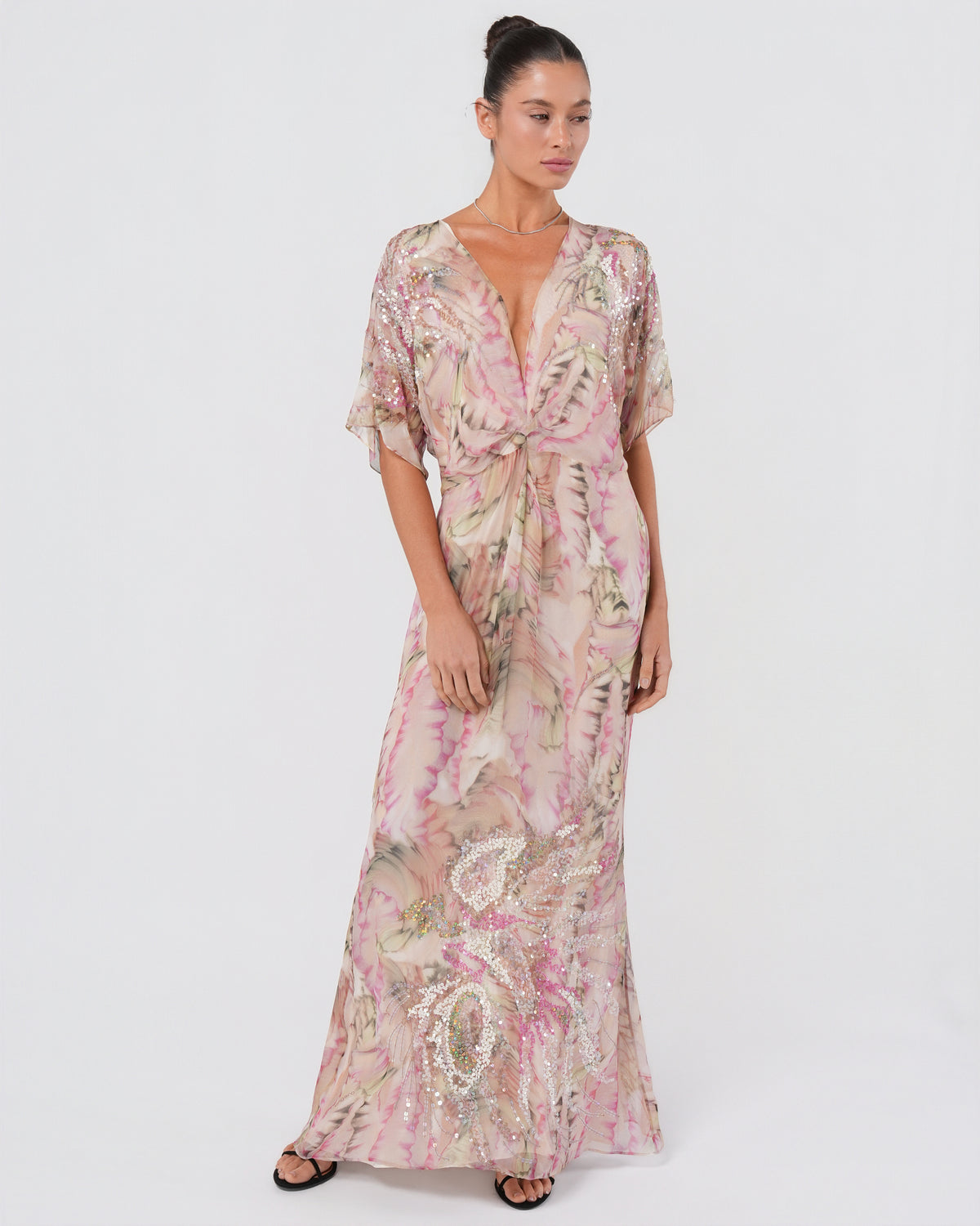 2000s Silk Embellished Floral Gown