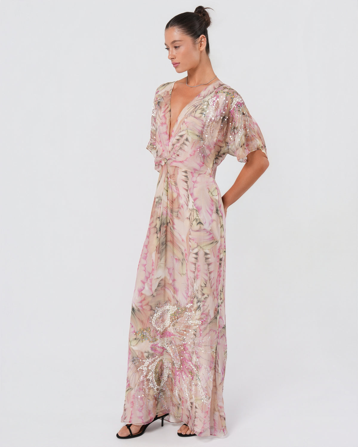 2000s Silk Embellished Floral Gown