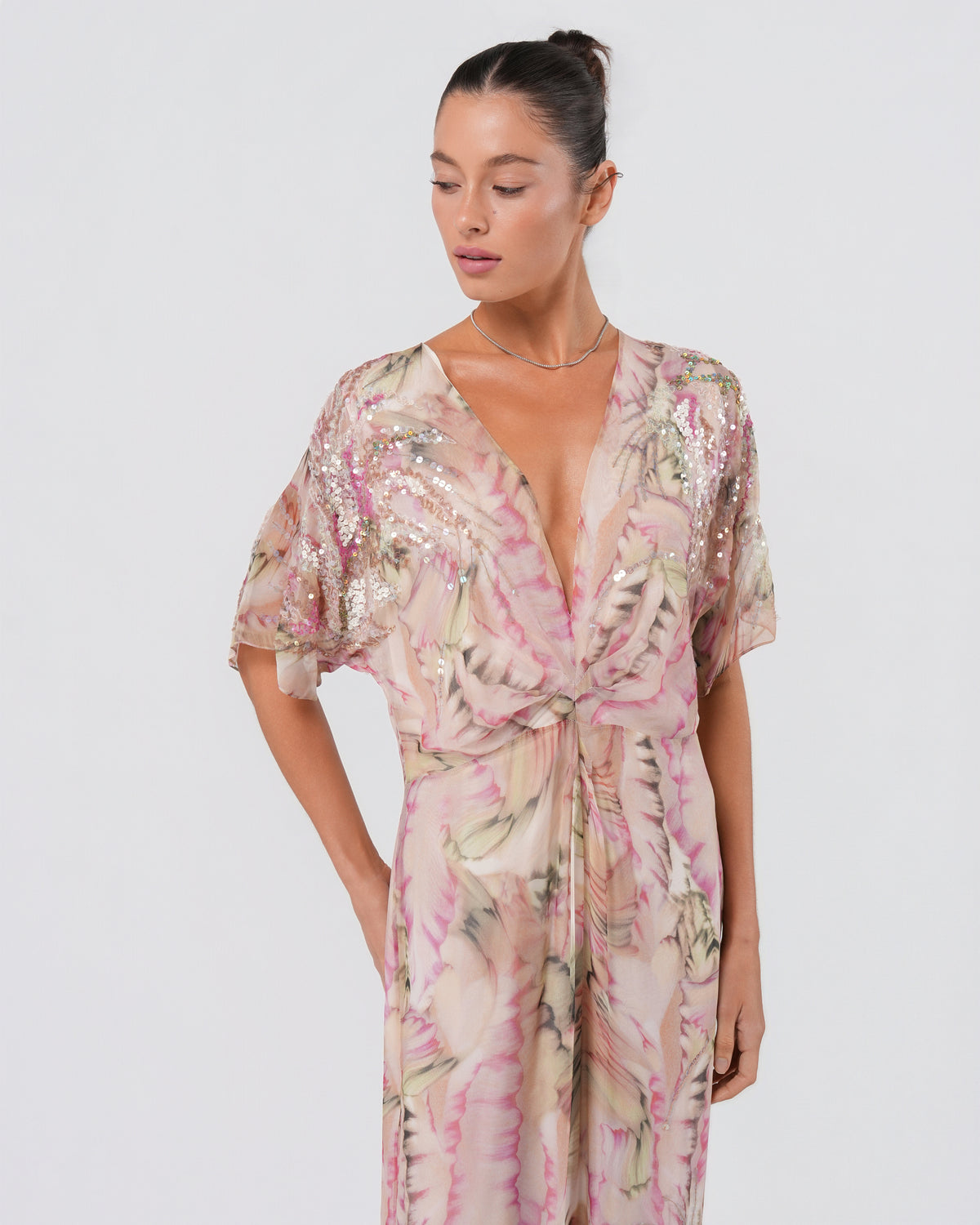 2000s Silk Embellished Floral Gown