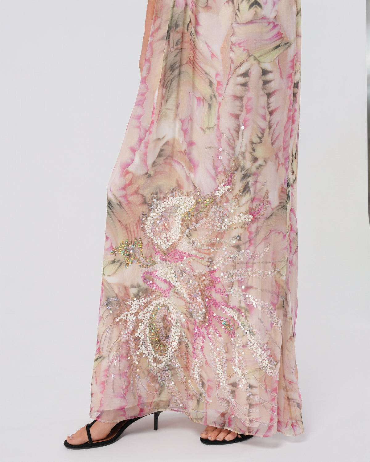 2000s Silk Embellished Floral Gown