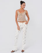 SS 2000 Floral Embroidered Mesh Top