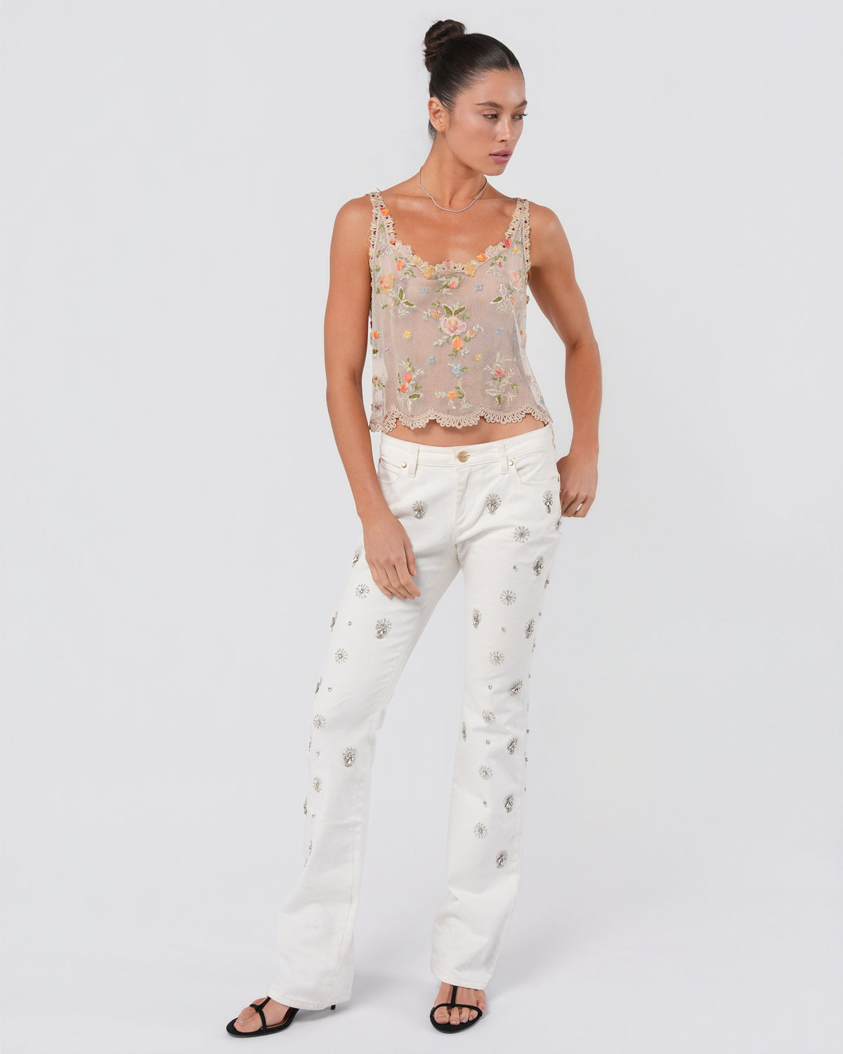 SS 2000 Floral Embroidered Mesh Top