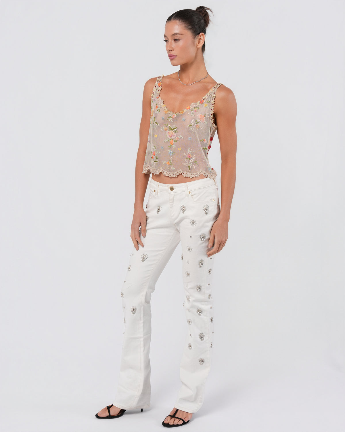 SS 2000 Floral Embroidered Mesh Top