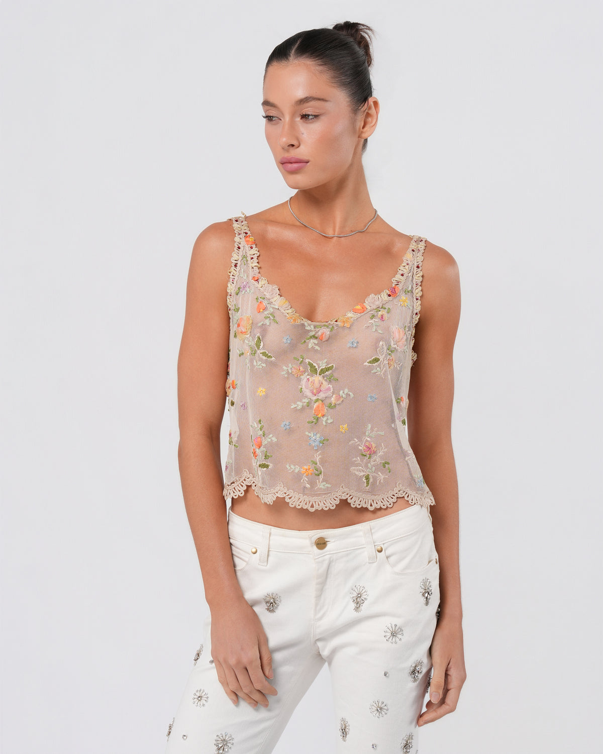 SS 2000 Floral Embroidered Mesh Top