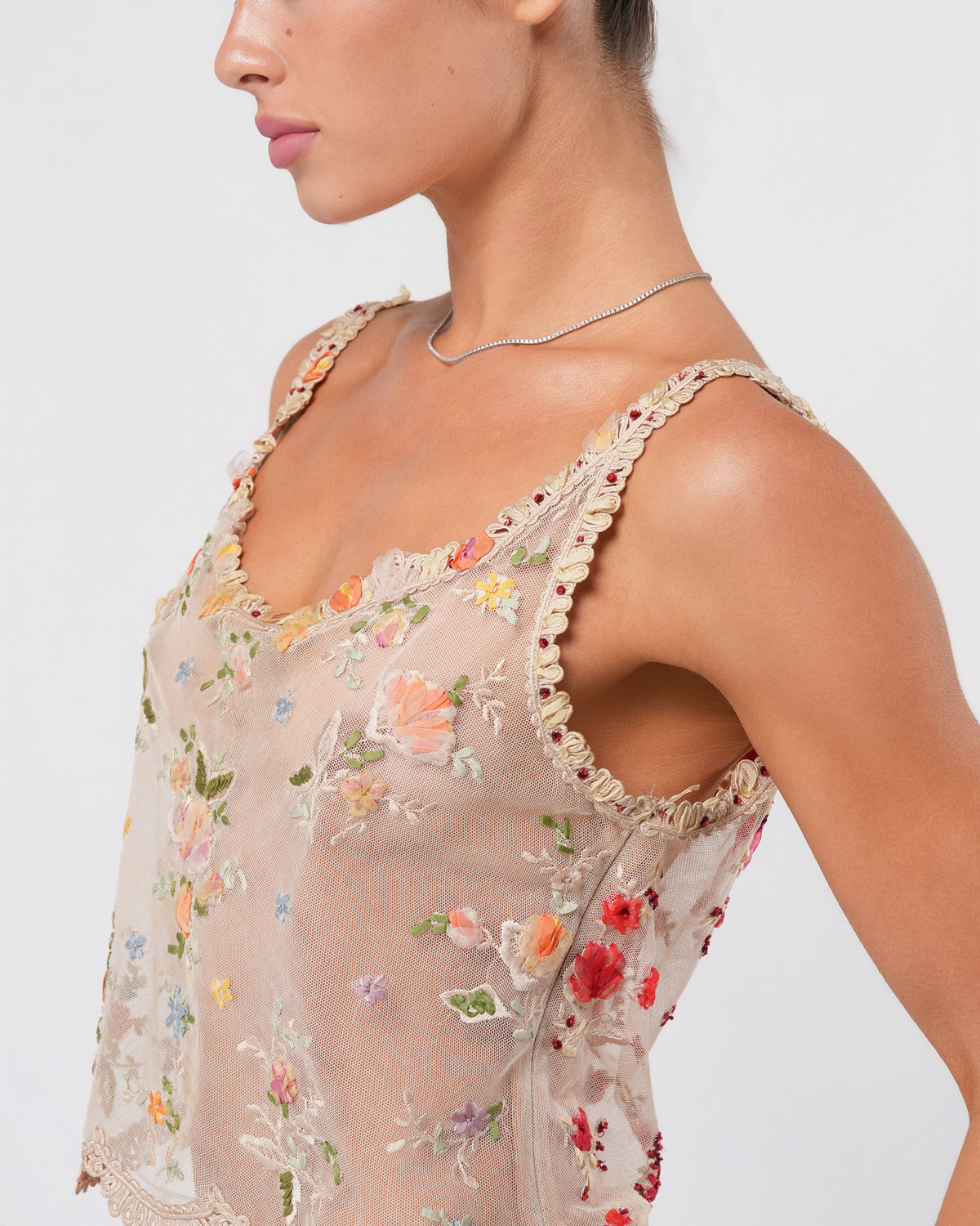 SS 2000 Floral Embroidered Mesh Top