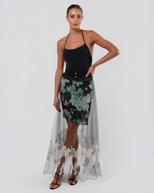 FW 2001 Tulle and Silk Layered Skirt