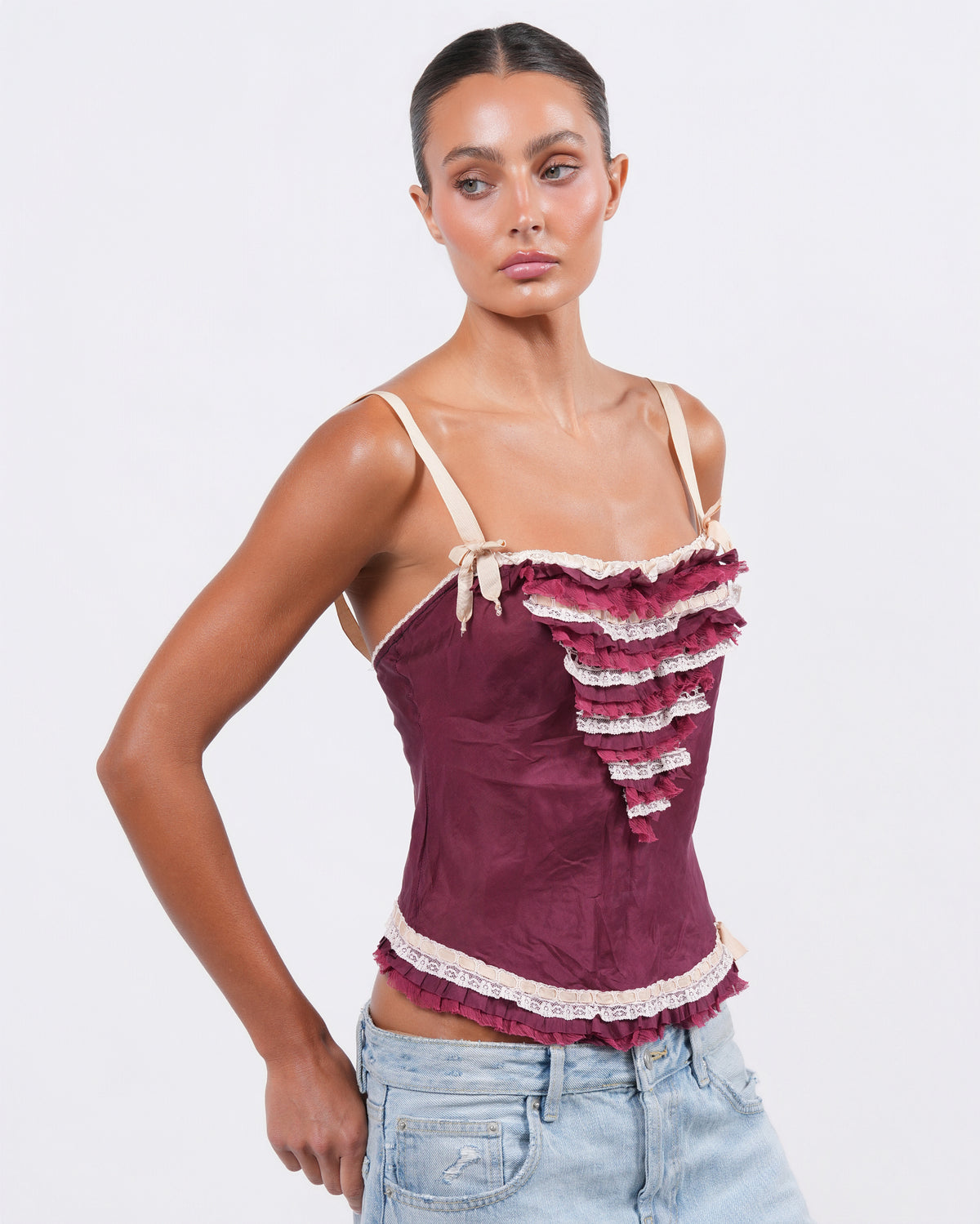 Burgundy Ruffle Top