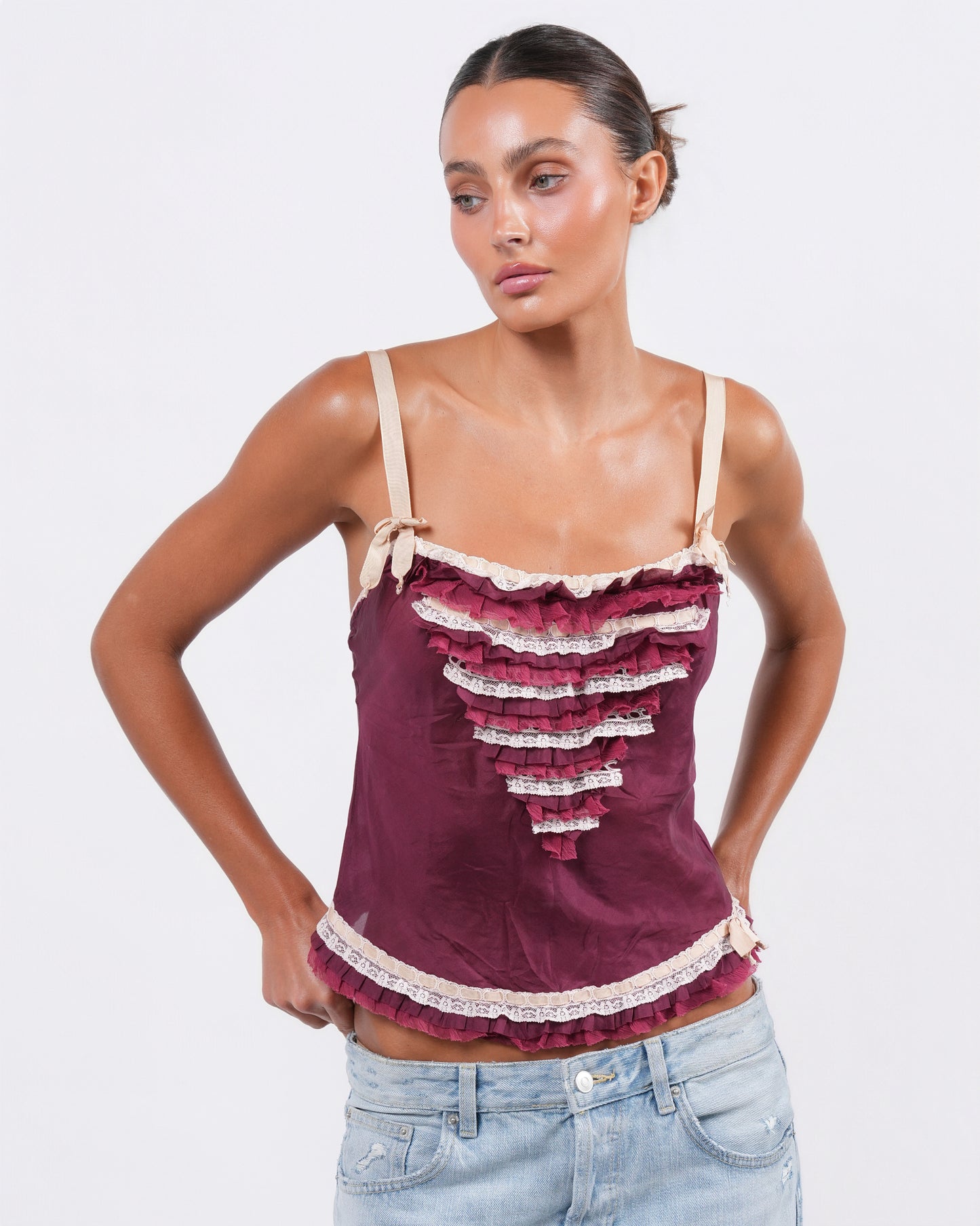 Burgundy Ruffle Top