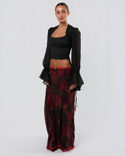 Silk Maxi Skirt With Pearl Detail