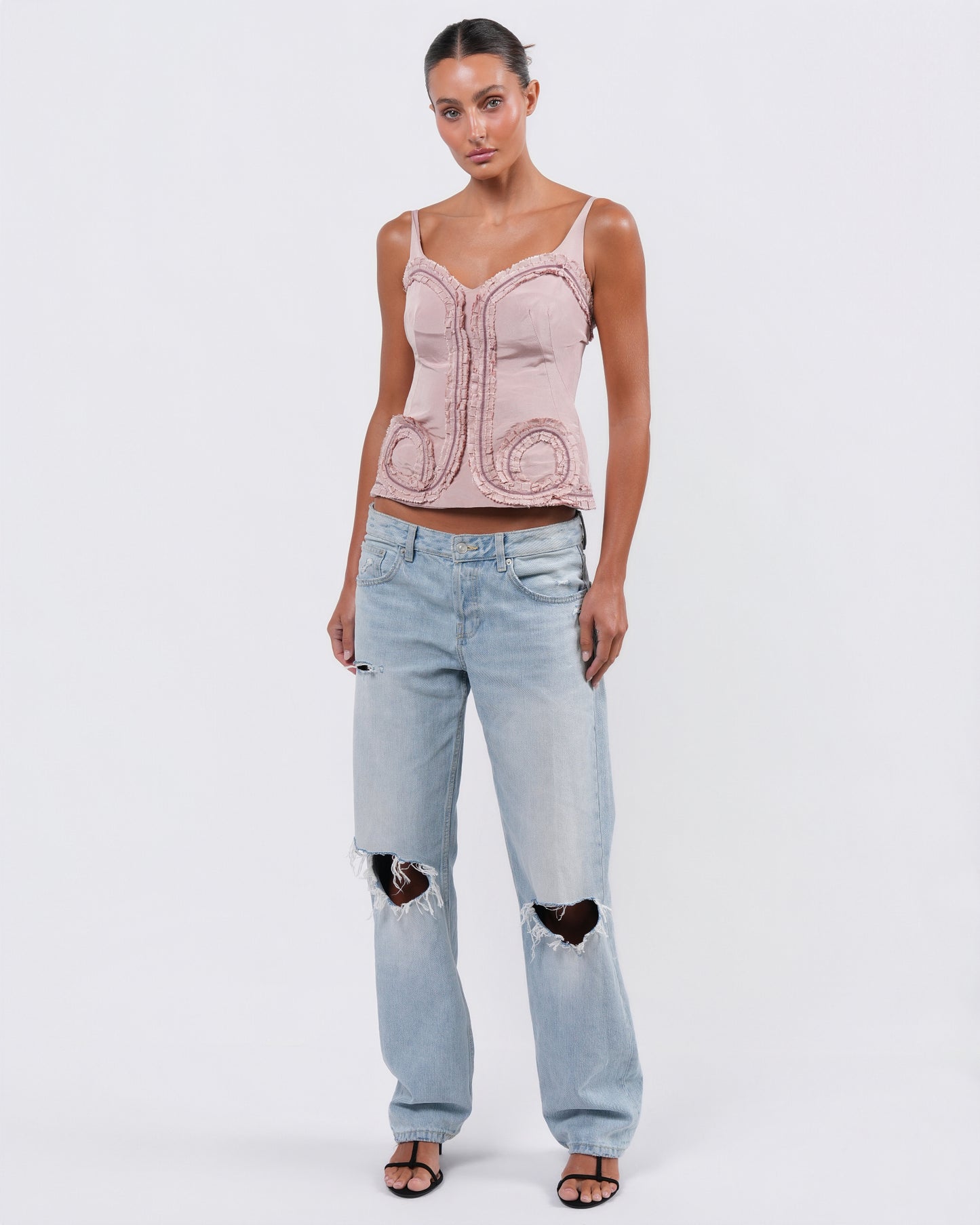 Ruffle Detail Silk Bustier