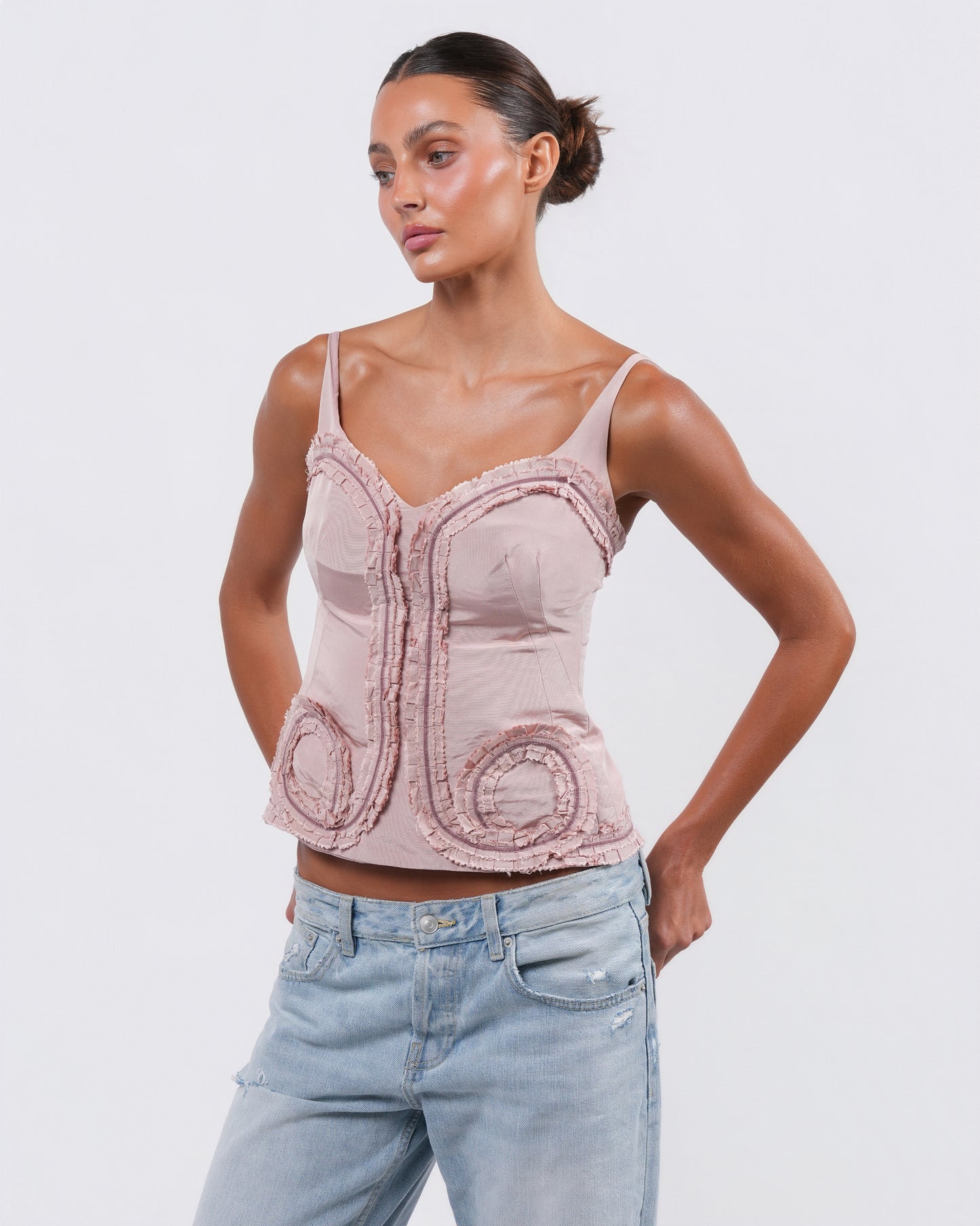 Ruffle Detail Silk Bustier