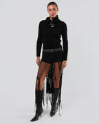 SS 2002 Mesh Skirt With Beaded Leather Detail