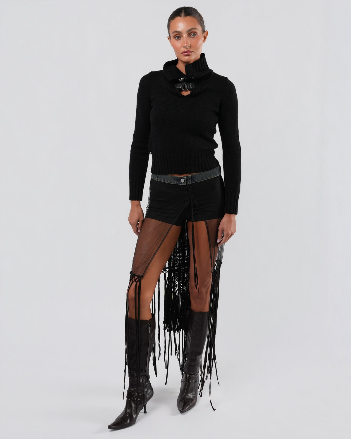SS 2002 Mesh Skirt With Beaded Leather Detail