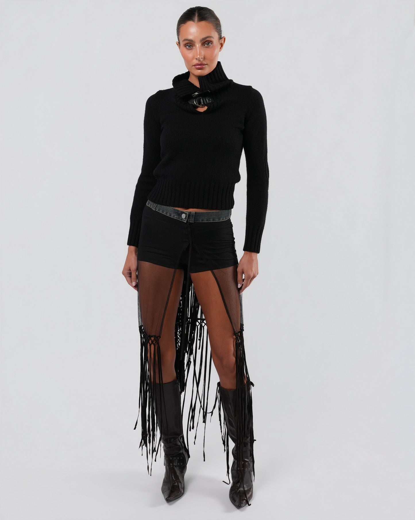 SS 2002 Mesh Skirt With Beaded Leather Detail